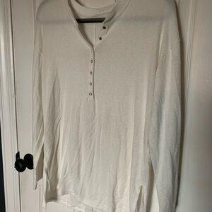 Abercrombie & Fitch White Long Sleeve Henley Shirt